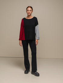 Maglia donna color block con bottoni ai polsi
