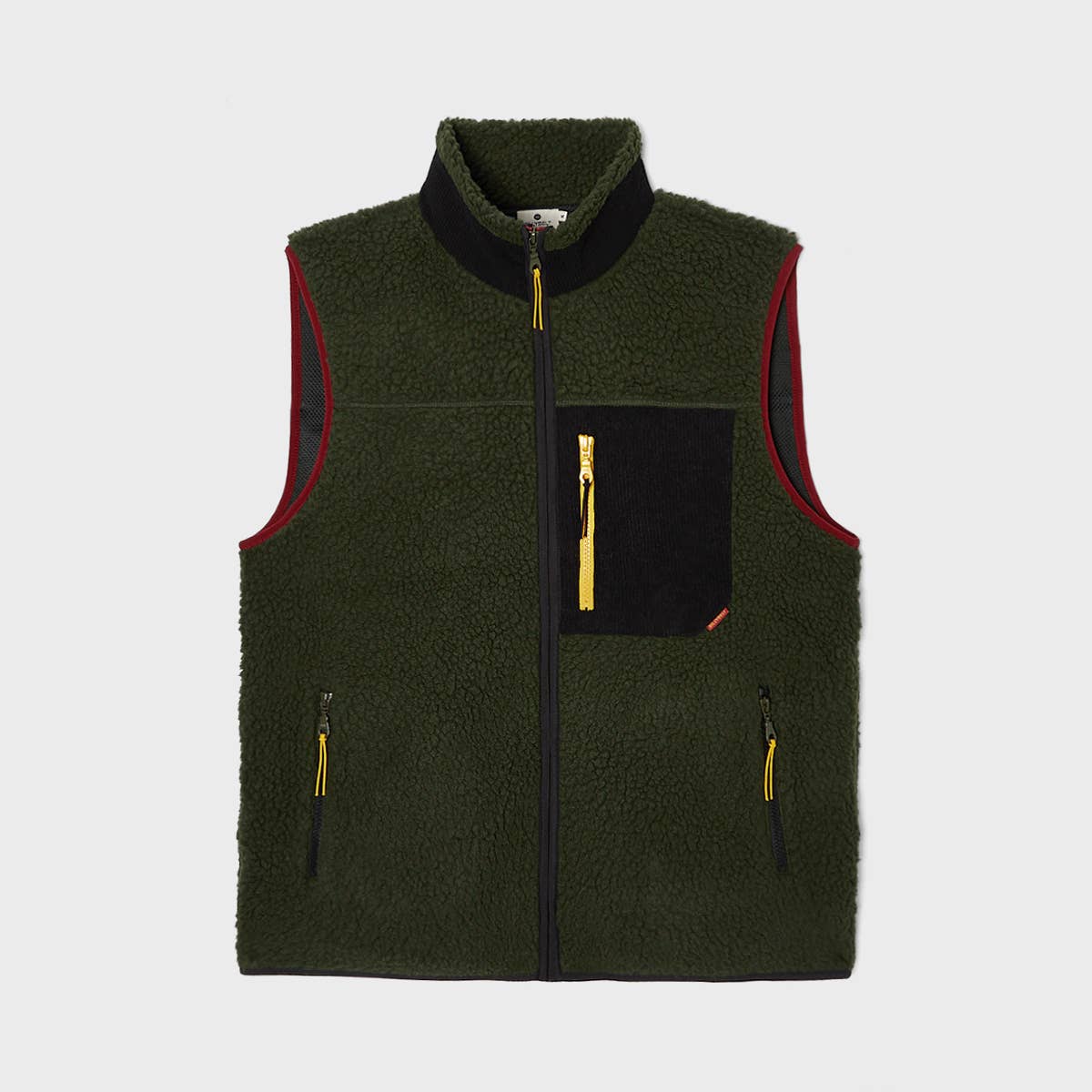 Gilet sherpa con zip in poliestere riciclato kaki