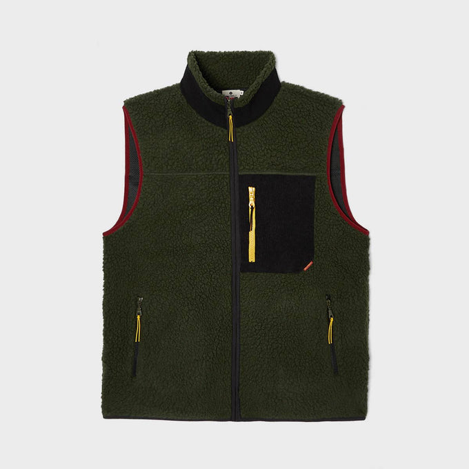 Gilet sherpa con zip in poliestere riciclato kaki