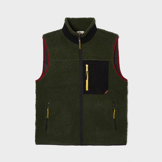 Gilet sherpa con zip in poliestere riciclato kaki