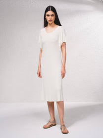 Abito midi in maglia a coste con maniche fluide