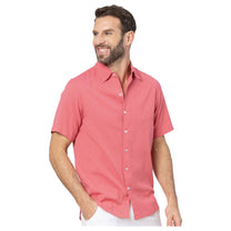 Camicia estiva uomo in cotone e lino rosa a maniche corte