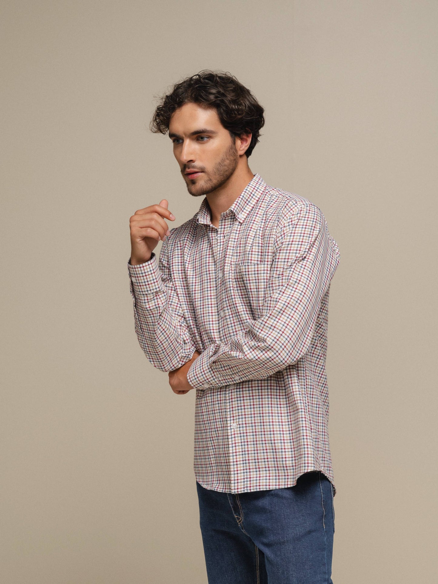 Camicia uomo a quadri in cotone misto
