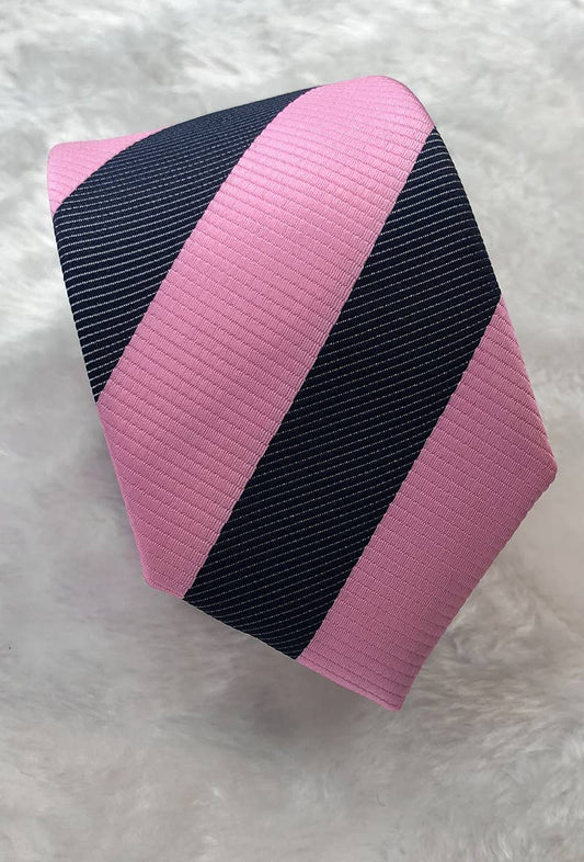 Cravatta a righe rosa e blu navy