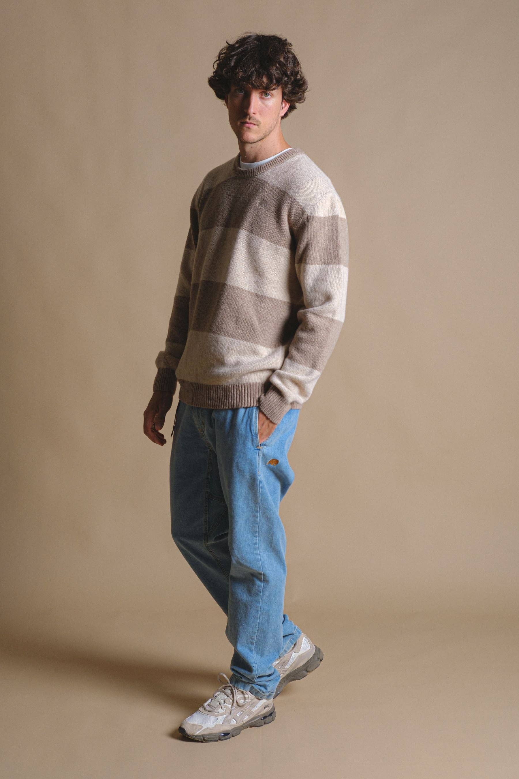 Maglione in maglia Sella a righe latte e marrone