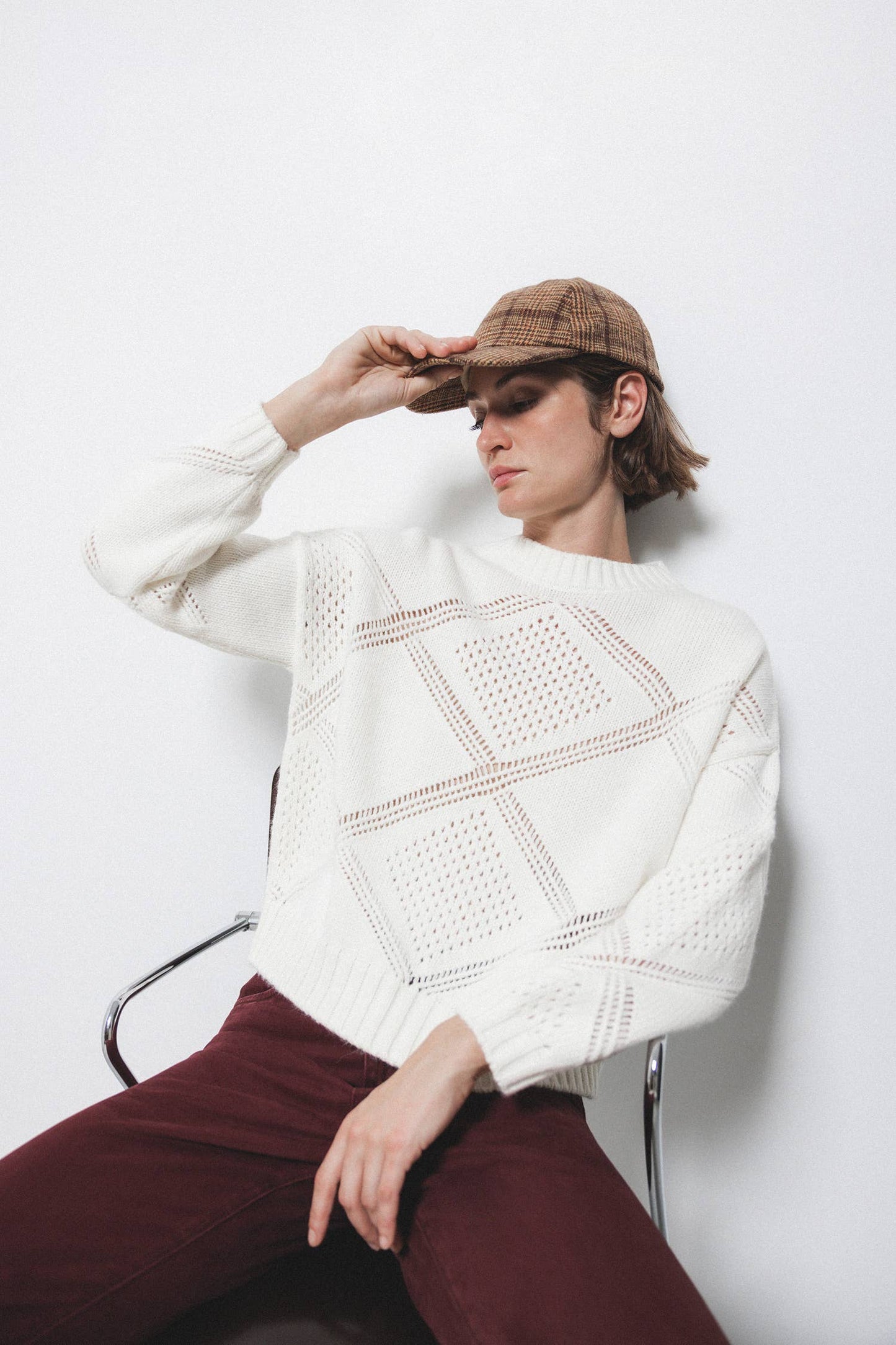 Maglione in Maglia Strutturata Traforata Girocollo