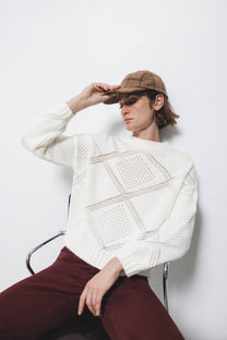 Maglione in Maglia Strutturata Traforata Girocollo