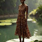 Gonna midi elegante in pizzo e velluto marrone