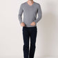 Maglione in lana merino con scollo a V grigio mélange