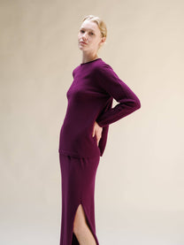 Maglia girocollo in misto cashmere con scollo curl
