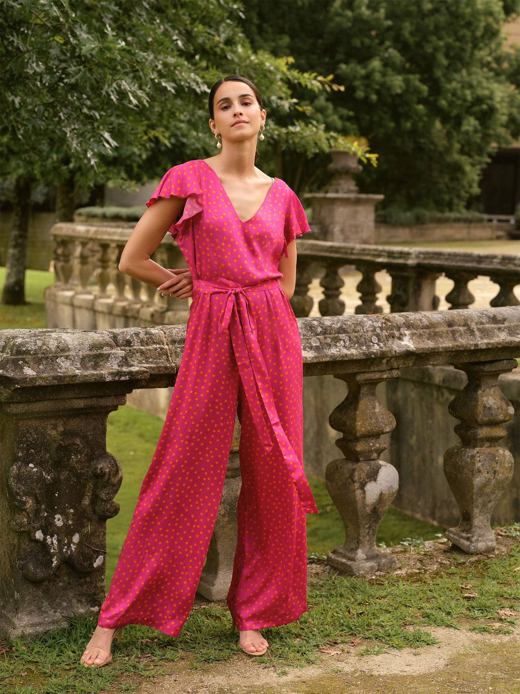 Tuta jumpsuit Pintas a pois fucsia