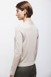 Maglione in maglia rasata con fiocco e scollo a V