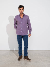 Camicia a quadri in cotone blu da uomo