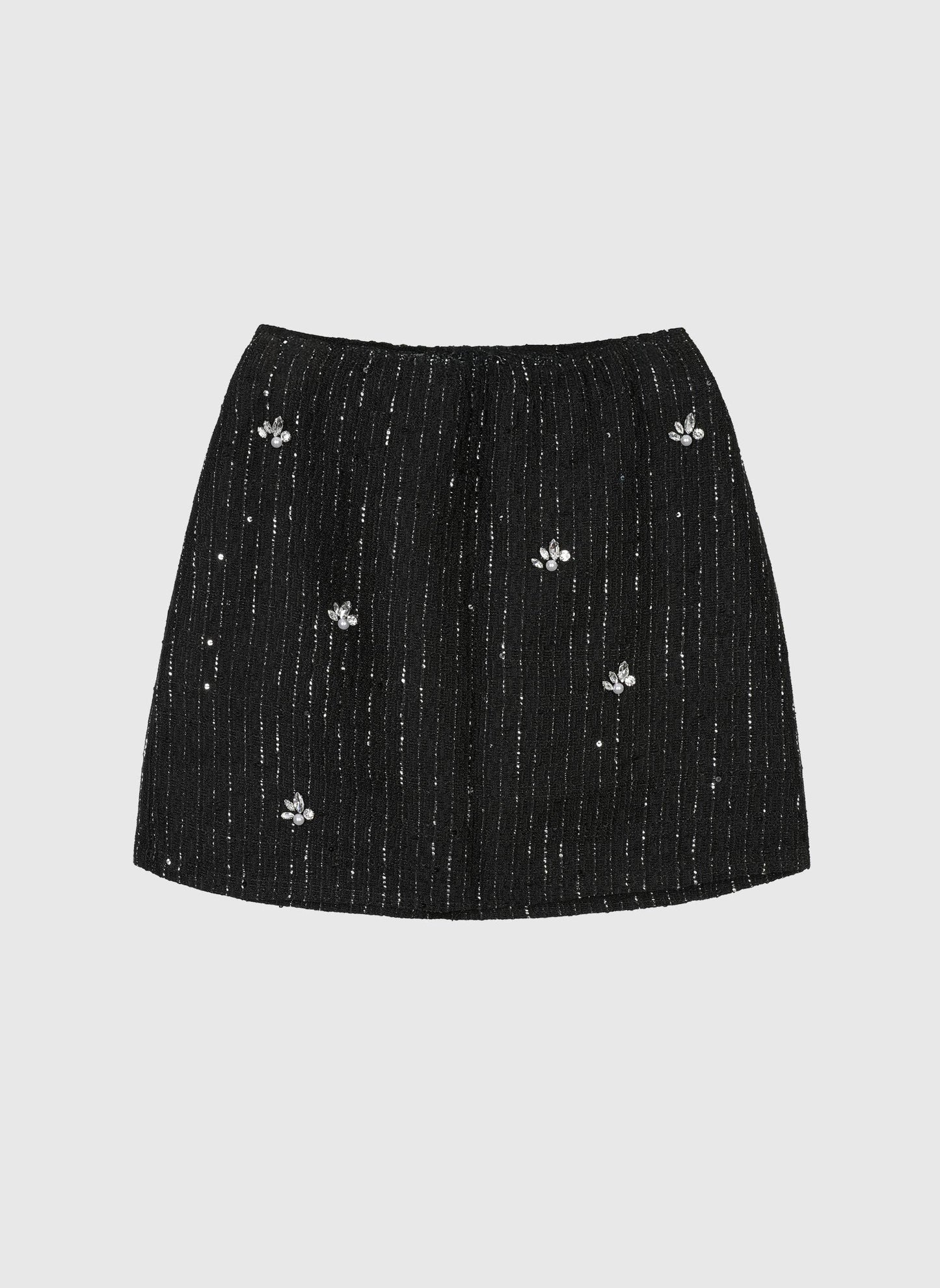 Gonna mini in tweed con strass e perle