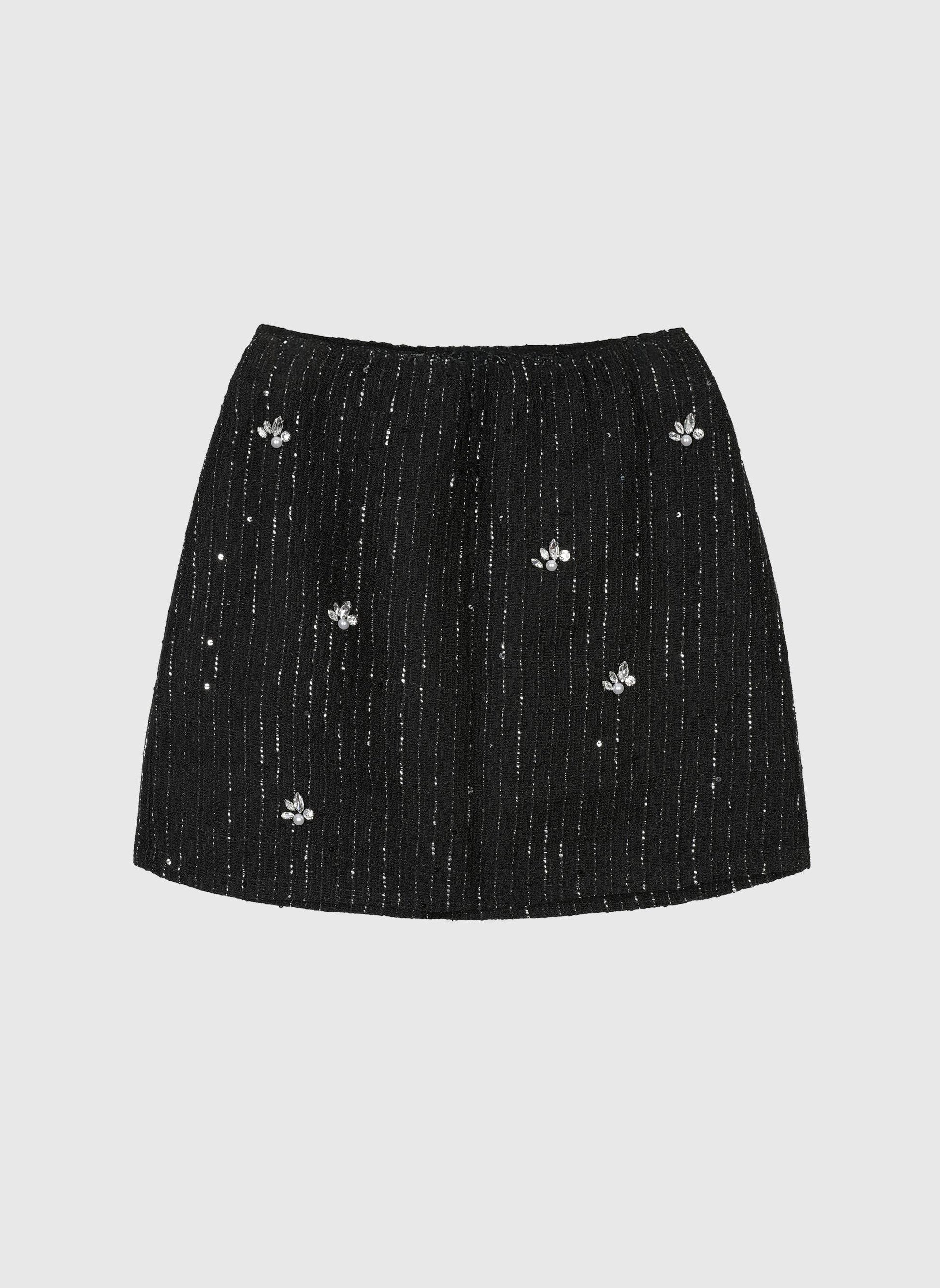 Gonna mini in tweed con strass e perle