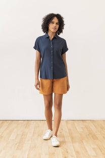 Camicia Bea in seersucker blu navy