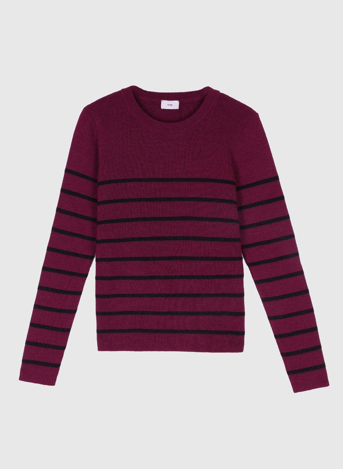 Maglione girocollo porpora a righe metallizzate LELUXIE