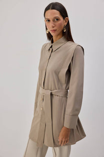 Camicia in popeline con cintura