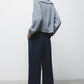 Pantaloni a sigaretta con pieghe in cotone