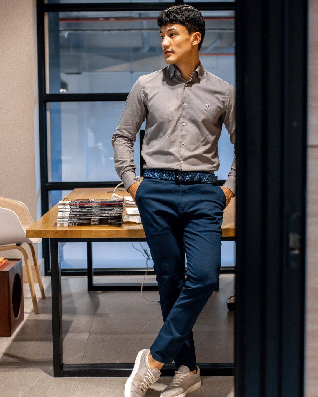 Camicia Oxford grigia antimacchia