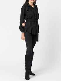 Blusa effetto camoscio con cintura