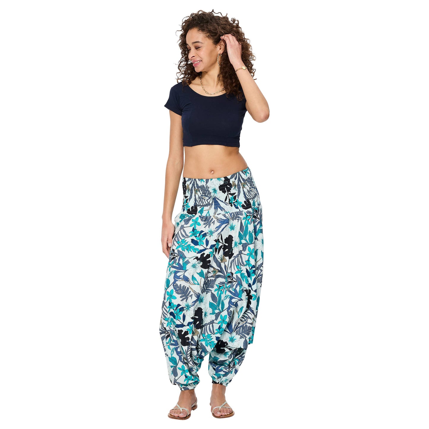 Pantaloni harem estivi in cotone con stampa floreale