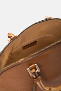 Borsa a mano con manici in bambù e tracolla regolabile