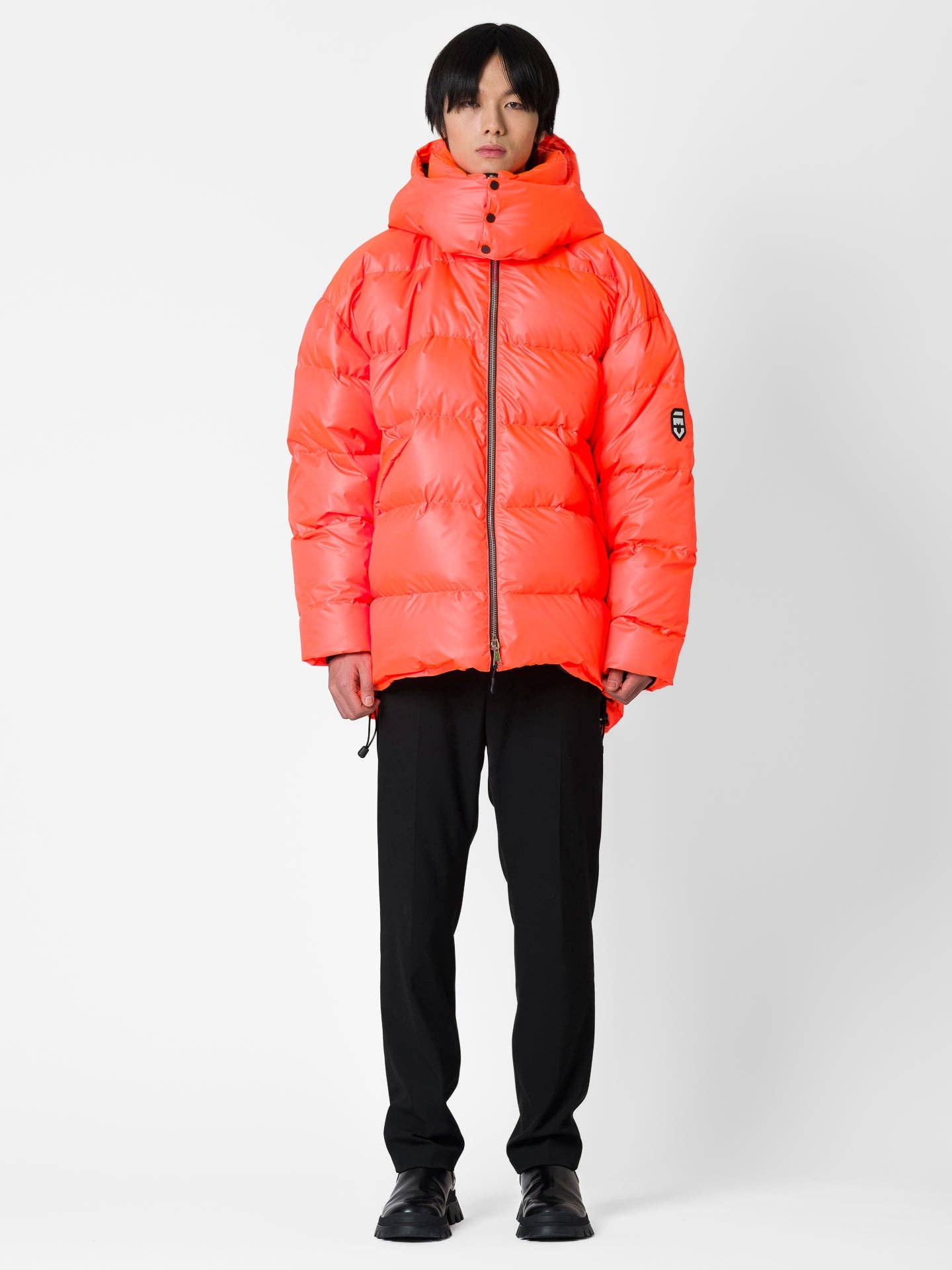 Parka Oversize Arancio Fluo con Cappuccio Rimovibile