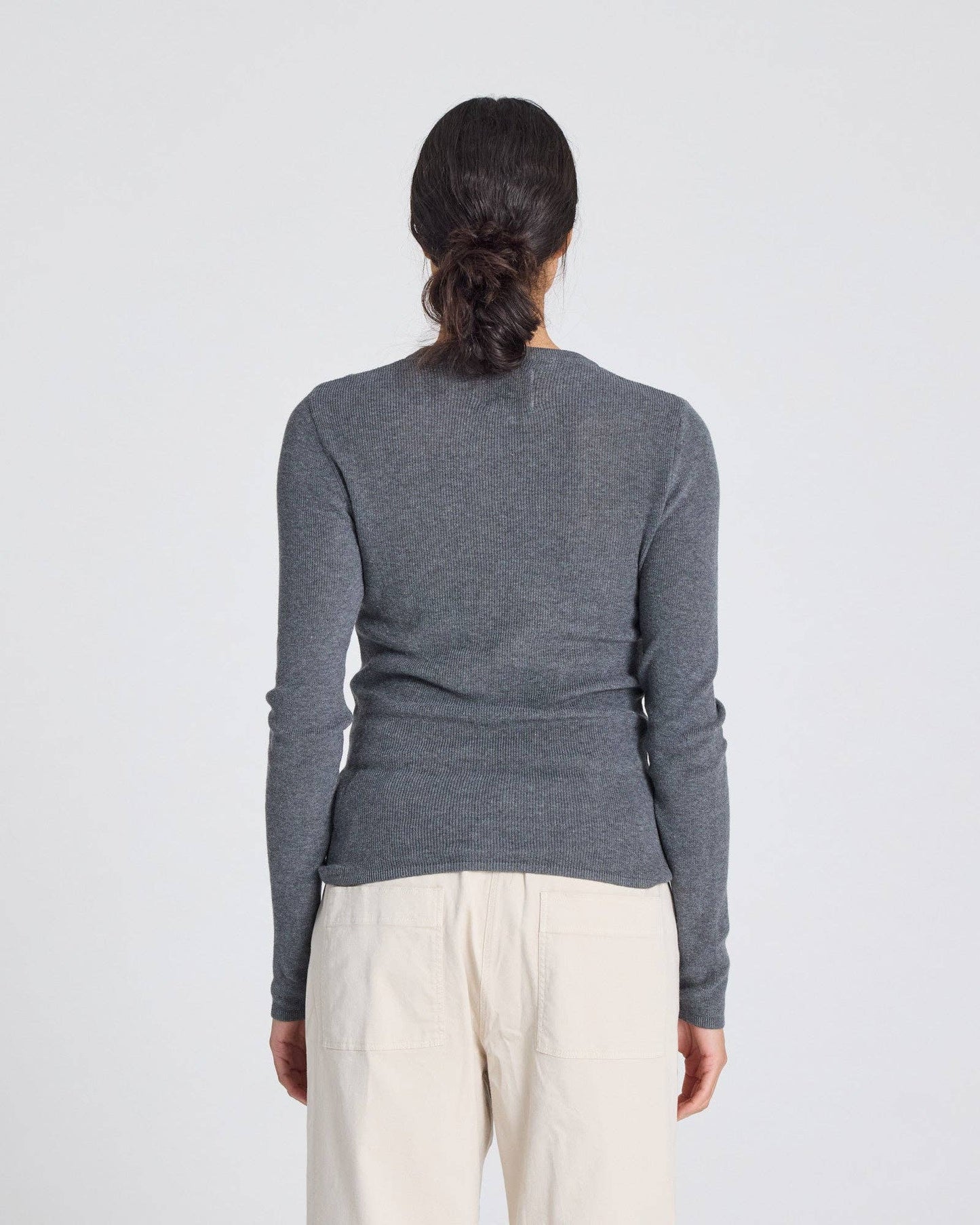 Maglia a maniche lunghe a costine in cotone biologico Freja grigio melange