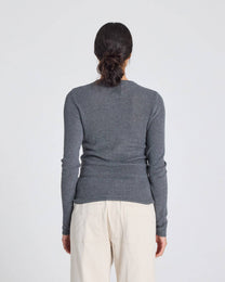 Maglia a maniche lunghe a costine in cotone biologico Freja grigio melange