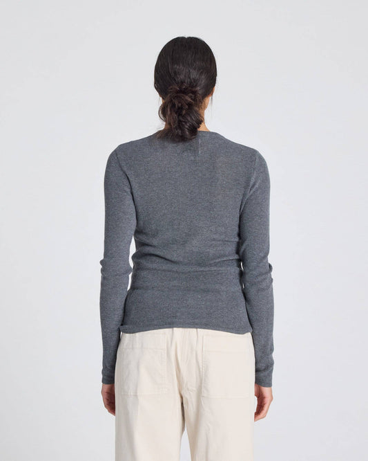 Maglia a maniche lunghe a costine in cotone biologico Freja grigio melange