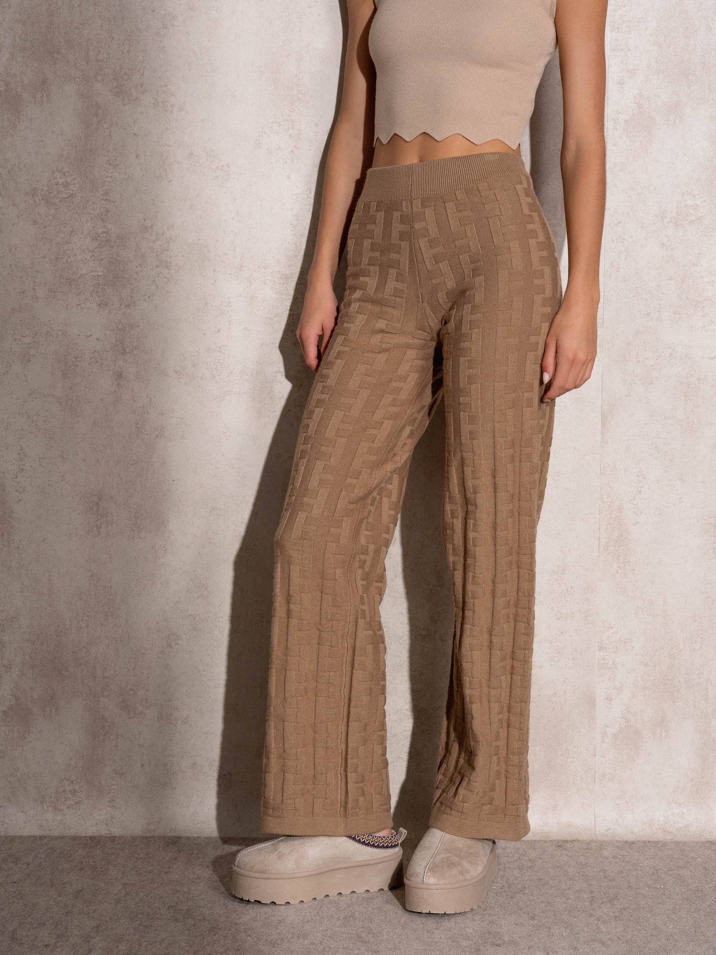 Pantaloni in maglia jacquard a vita alta