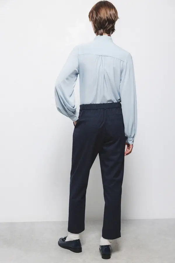 Pantaloni slim a quadri blu navy