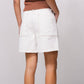 Pantaloncini in denim a vita alta color perla