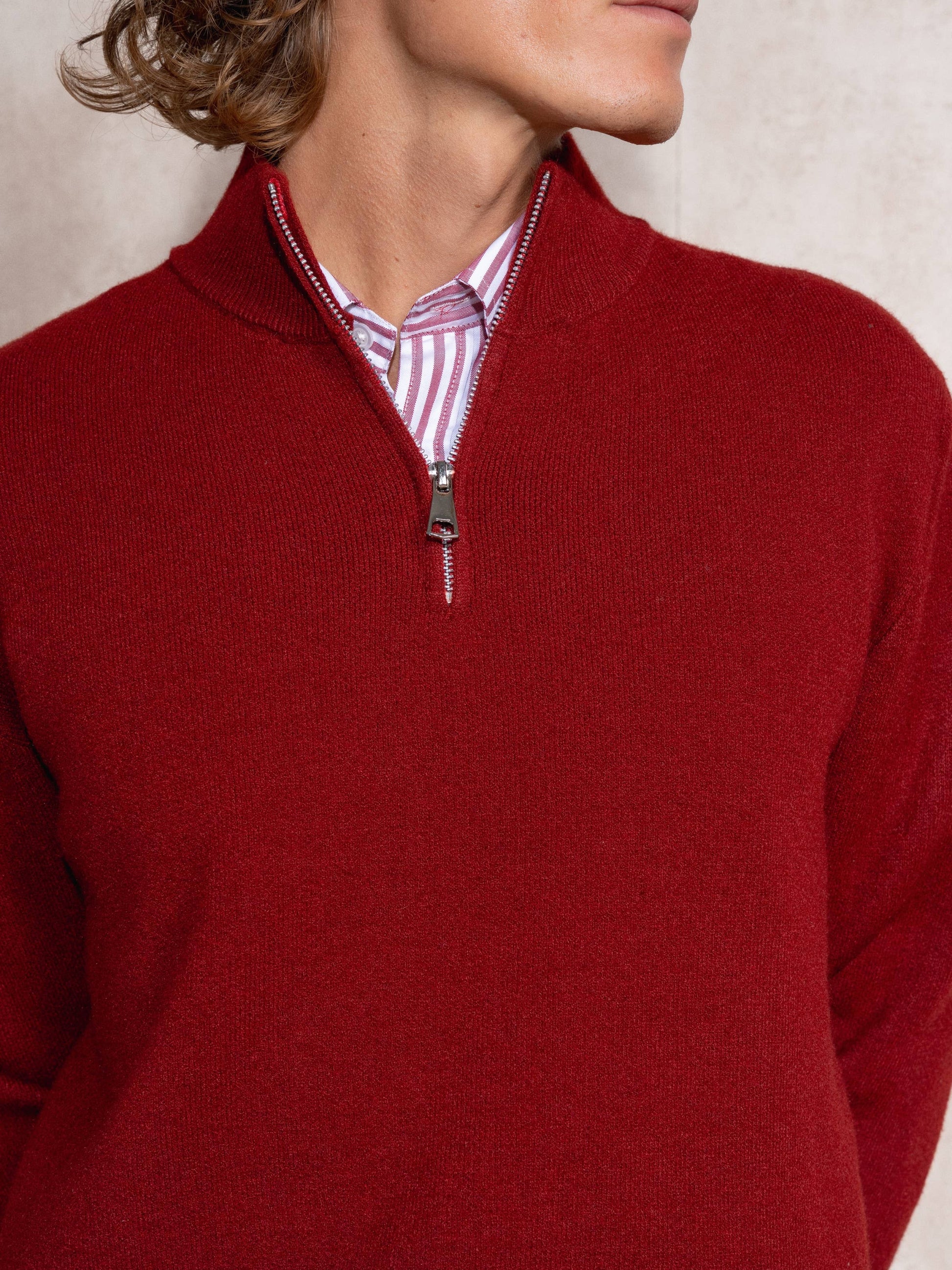 Maglione uomo in maglia con zip al collo