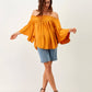 Blusa elasticizzata off-shoulder con maniche a volant