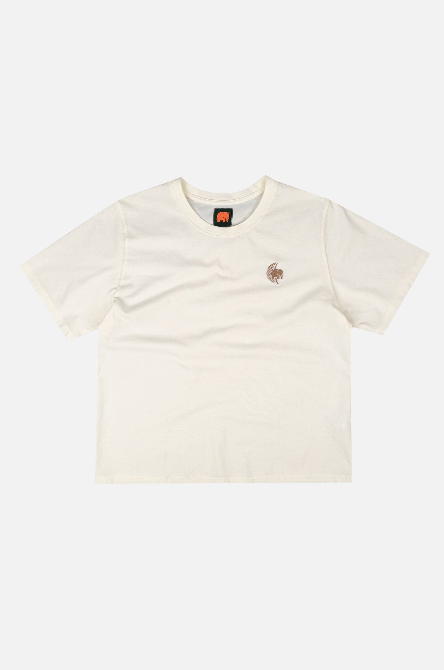 T-shirt donna pigmentata crop in cotone organico con stampa palma