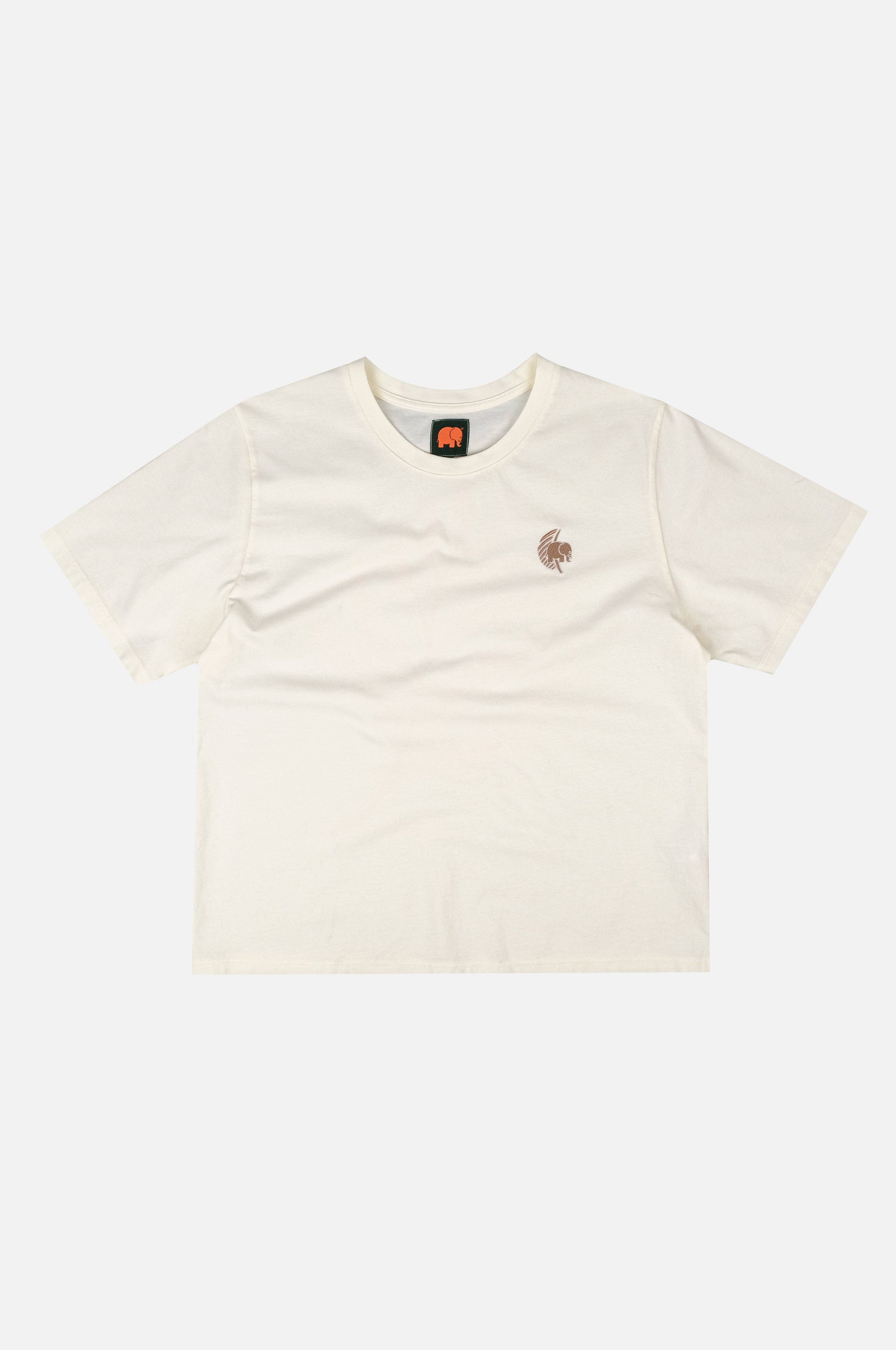 T-shirt donna pigmentata crop in cotone organico con stampa palma