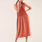 Abito midi in cotone con inserto a rete e scollo a V