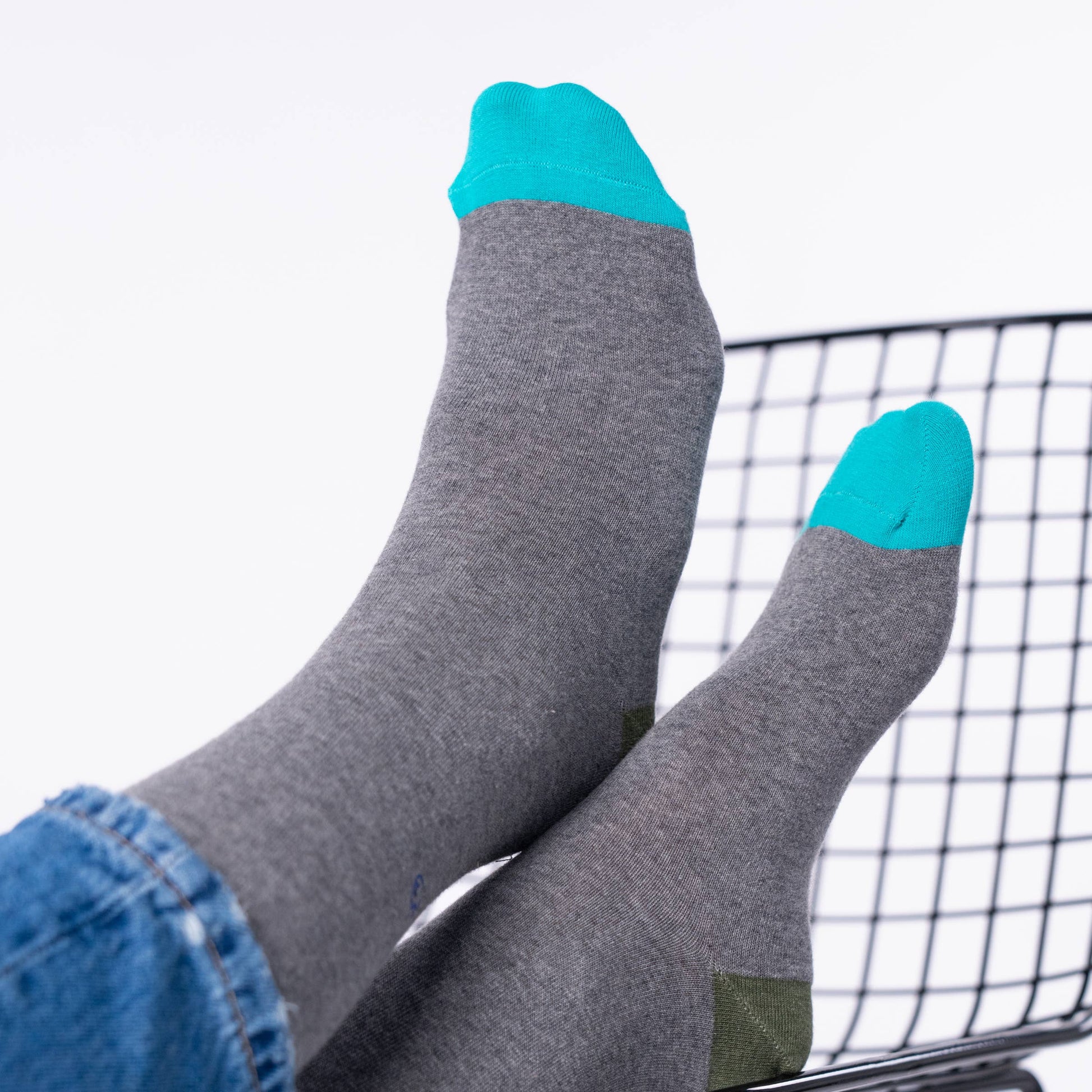 Calzini in cotone pettinato grigi con punte e talloni a contrasto