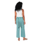 Pantaloni estivi cropped in cotone e lino turchese