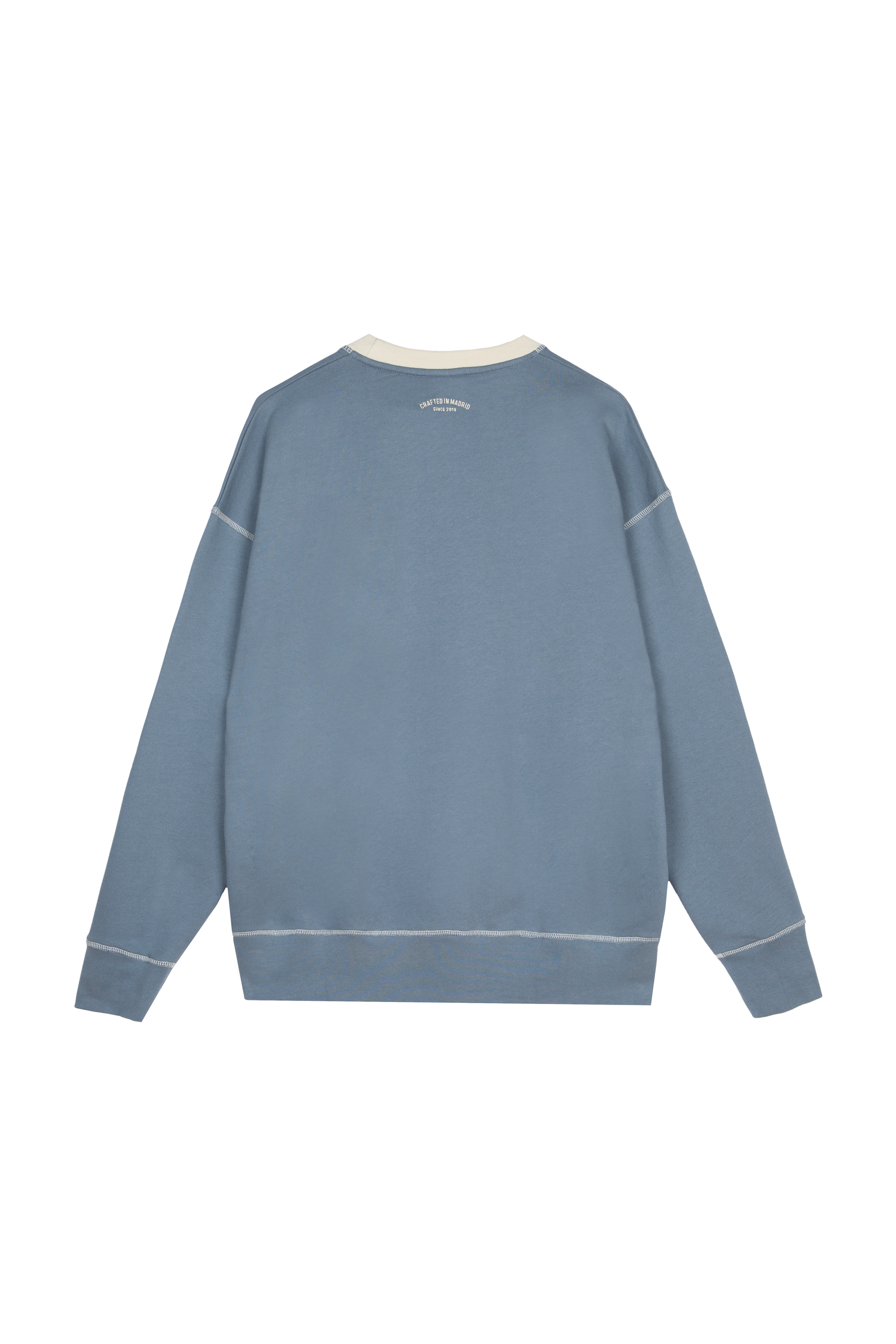 Felpa girocollo old school bicolor blu e beige