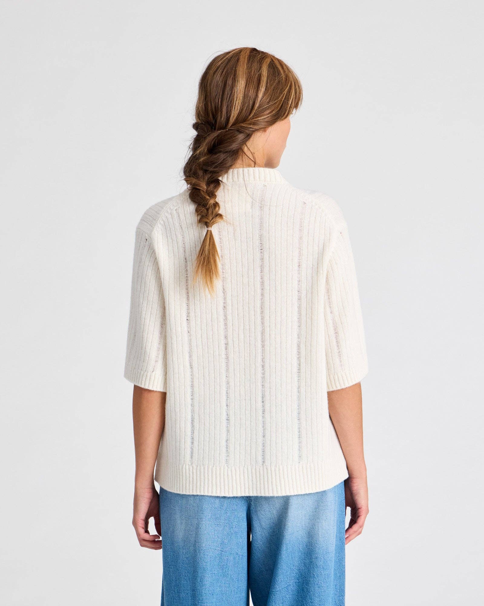 Maglione a maniche corte in lana d’agnello biologica Tulle - Bianco Sussurro