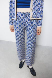 Pantaloni in maglia jacquard a motivo geometrico