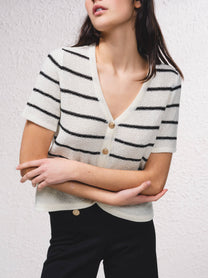 Cardigan a righe in maglia con bottoni dorati
