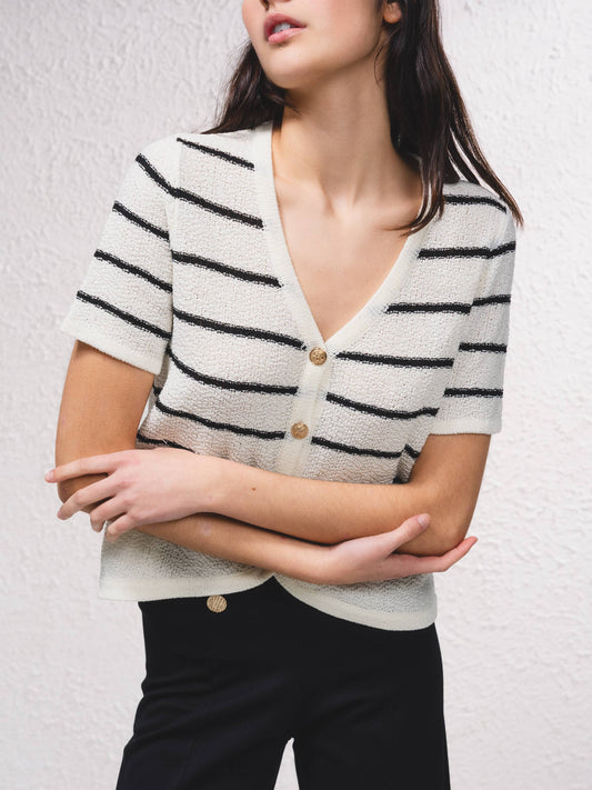 Cardigan a righe in maglia con bottoni dorati