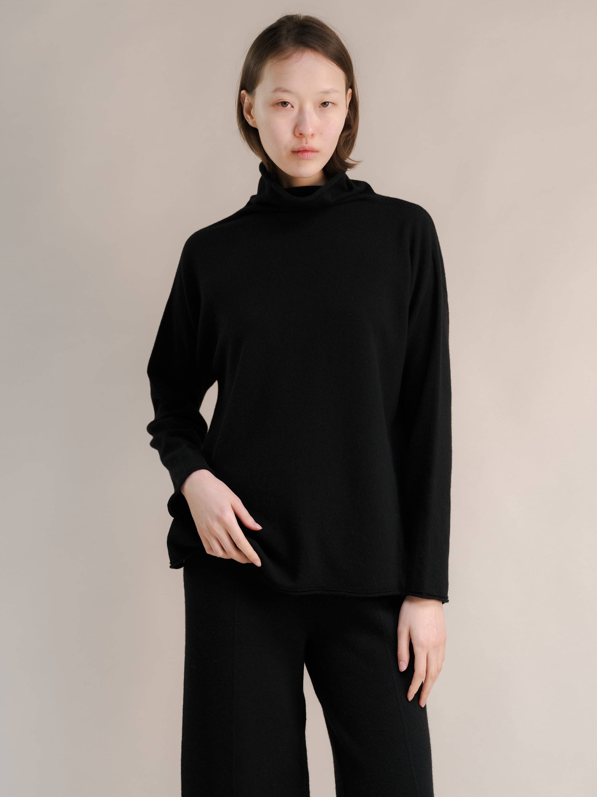 Maglione dolcevita relaxed in misto cashmere 3D knit