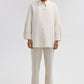 Camicia in lino testurizzato con maniche plissettate