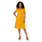 Abito estivo midi giallo in cotone e lino con cintura