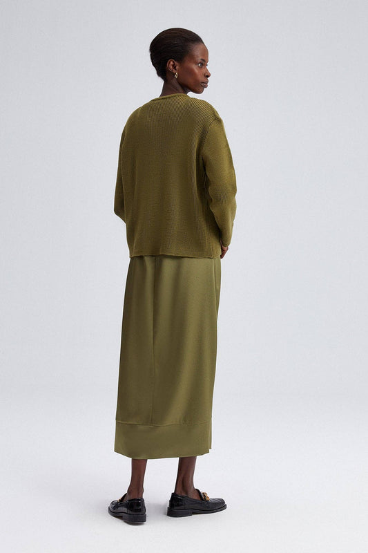 Cardigan in maglia kaki con bottoni dorati